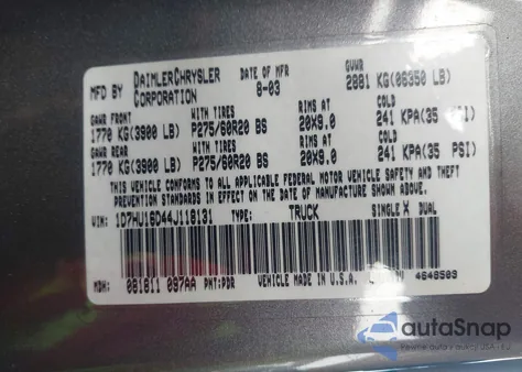2004 Dodge Ram 1500 Slt/Laramie z USA, uszkodzony, nr VIN 1D7HU16D44J118131